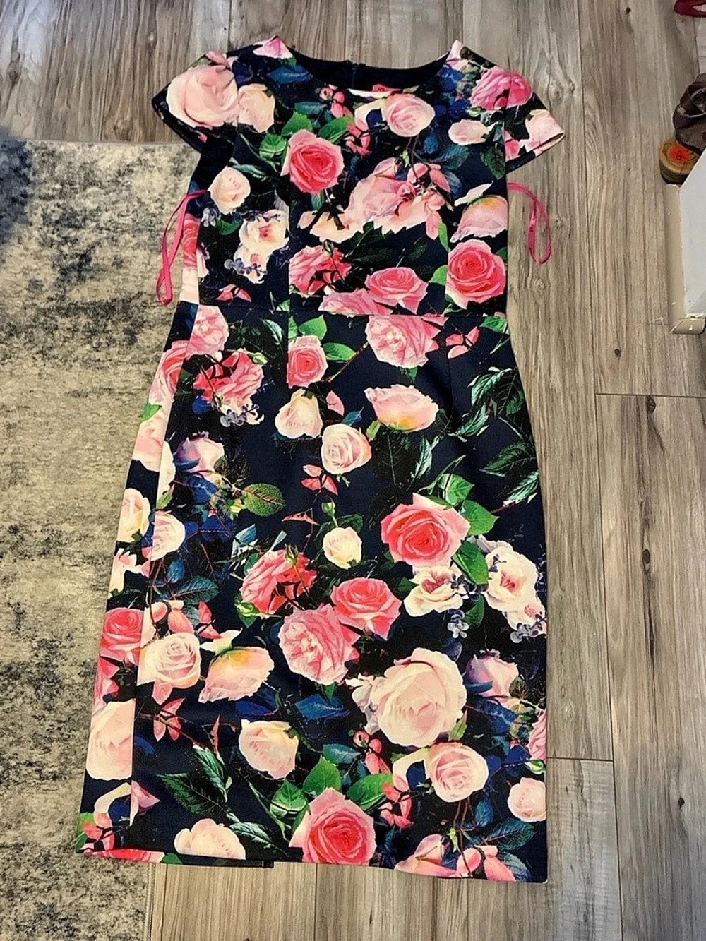 Betsy Johnson Floral Maxi Dress in Black & Pink